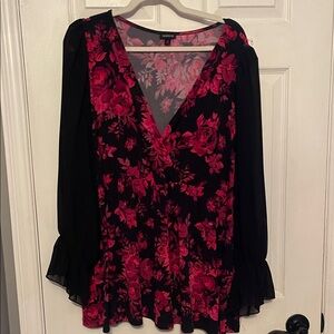 Torrid Black and Pink Floral Blouse